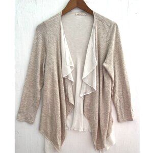 PEBBLE & STONE Draped Waterfall Layered Open Front Cardigan Beige/Ivory Size M